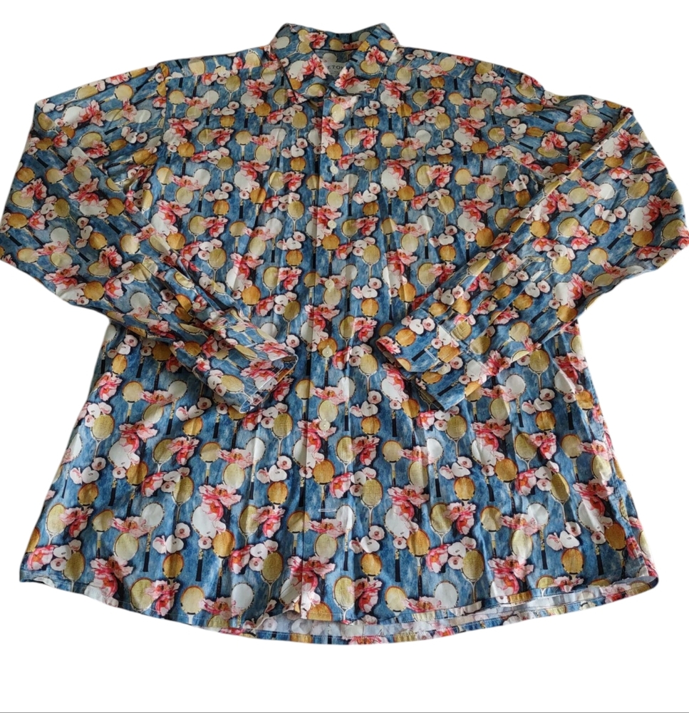 Eton XXL Slim Floral Racquet Print Cotton Shirt